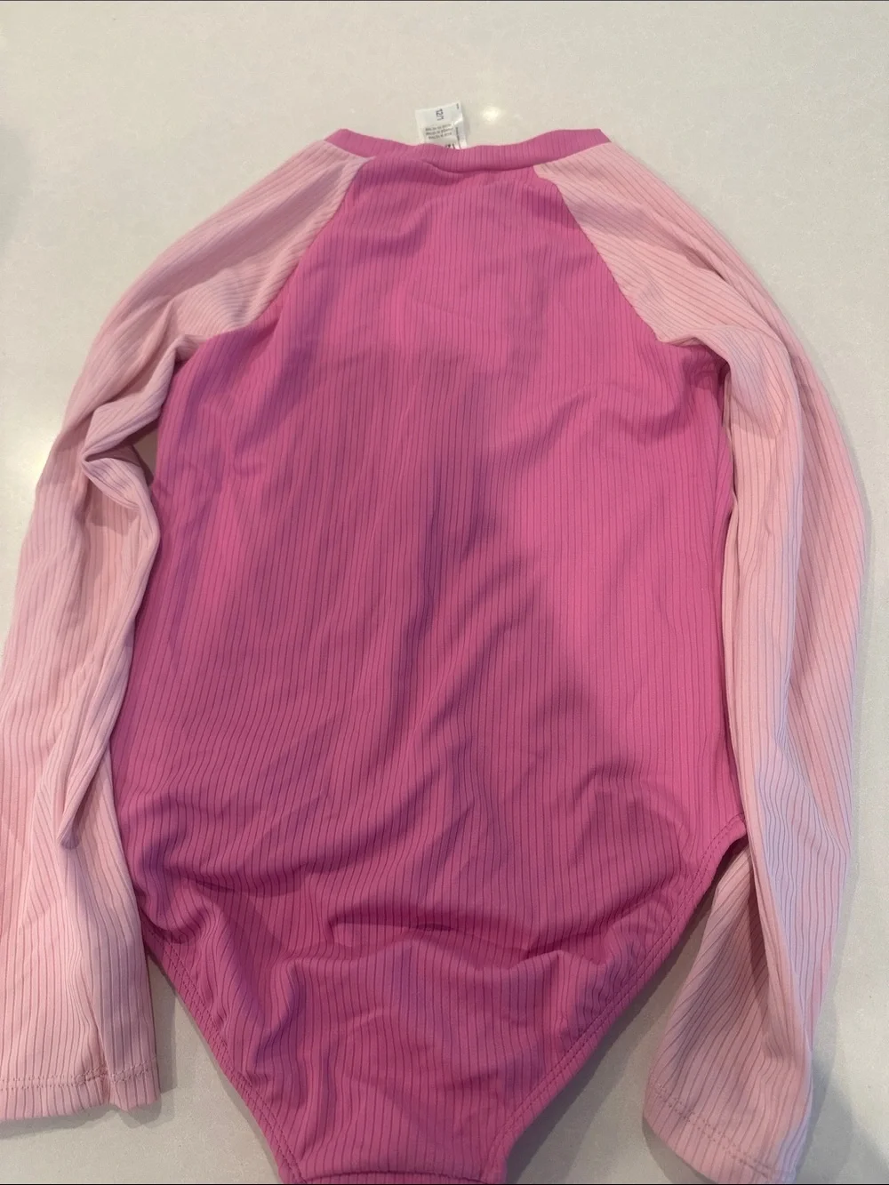 OshKosh B'gosh Pink Ribbed Long-Sleeve One-Piece with Light Pink Panels